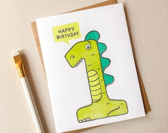 Happy Birthday Dinosaur Card, Letterpress Card