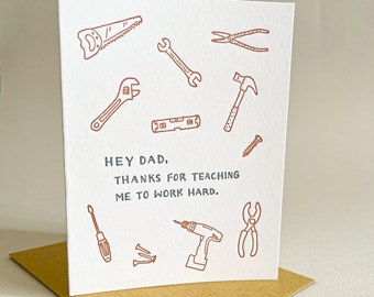 Work Hard, Father's Day Card, Thank You Dad, Letterpress Card, Hand Made Card