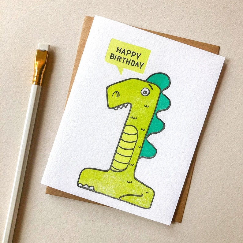 Happy Birthday Dinosaur Card, Letterpress Card image 2