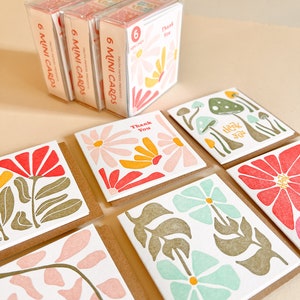 Mini juego de tarjetas con motivos florales modernos, mini juego de tarjetas, mini tarjetas de agradecimiento