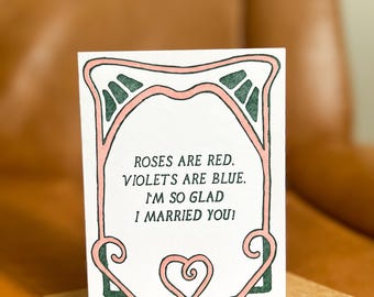 Ich bin so froh, dass ich dich geheiratet habe Karte, Letterpress Grußkarte, Jubiläumskarte