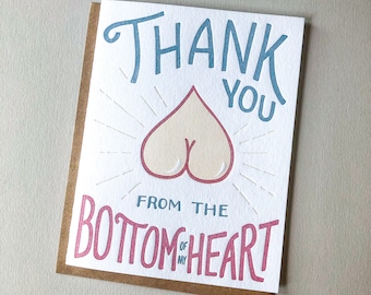 Thank You From the Bottom of My Heart, Thank You, Thank You Card, A2 Greeting Card