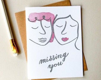 Missing You Card, Letterpress Greeting Card, Greeting Card, Homesick Card