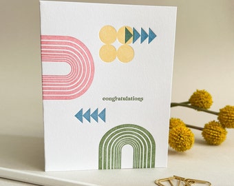 Congratulations Card, Modern Abstract Card, Letterpress Greeting Card
