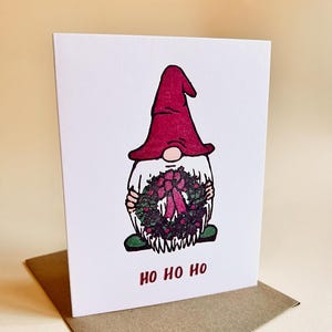 Tarjeta de gnomo navideño, linda tarjeta de gnomo, linda tarjeta navideña, tarjeta de felicitación impresa