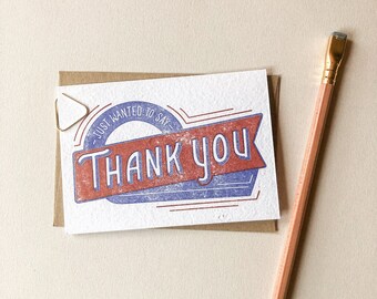 Thank You Card, A1 Notecard, Letterpress Card, Handmade, Retro Card