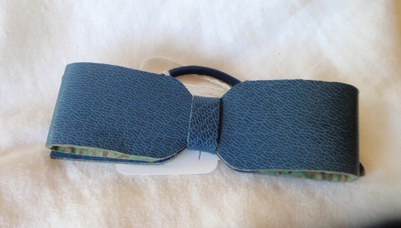 Blue Leather Hair Tie Bow