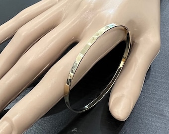 3.00mm Solid Gold(Not Hollow) 10 K or 14 K Hammered Stacking Bangle Bracelet, White, Yellow, Rose Gold, Handmade (5.40 to 8.70 grams)