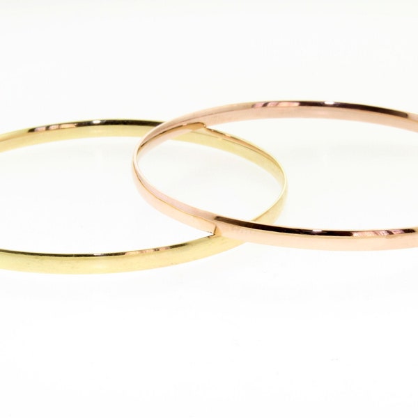 3.00mm Solid Gold(Not Hollow) 10 K or 14 K Half Round Dome Stacking Bangle Bracelet, White, Yellow, Rose Gold, Handmade