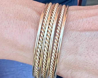 Set of Seven(7) 10 K. Or 14 K. Solid Gold(Not Hollow) 4x2.00mm & 3x2.30mm Round and Twisted Stacking Bangle Bracelets Seven Day(Semanario)