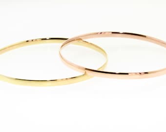 3.00mm Solid Gold(Not Hollow) 10 K or 14 K Half Round Dome Stacking Bangle Bracelet, White, Yellow, Rose Gold, Handmade