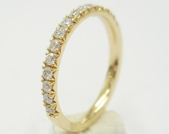 Diamond wedding band French Cut Pave,comfort fit, pave setting,14 K. white,yellow or pink(rose) gold hand made in U.S.