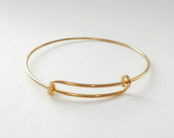 10 K & 14 K Solid Gold Stretchable Round Wire Stacking Bangle Bracelet, Yellow, White, Rose Gold, Handmade