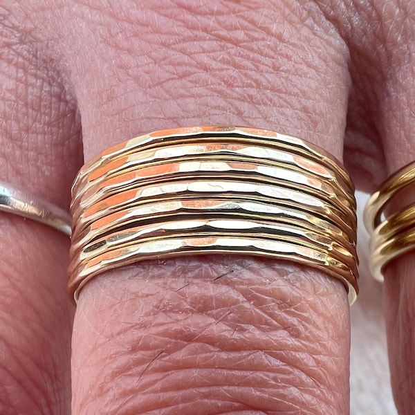 10K Solid Gold Multi Link Hammered Ring Set Handmade In US Interlocking Ring, Connector Link Ring