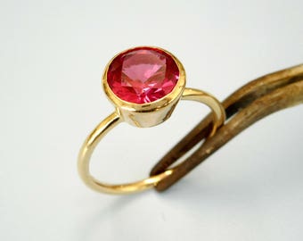 Ruby Gemstone Solitaire Ring 14 K. Yellow Gold, July Birthstone