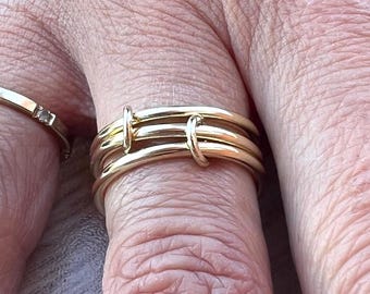 10K Solid Gold Connected Ring Set, Interlocking Bands, Handmade US Jewelry