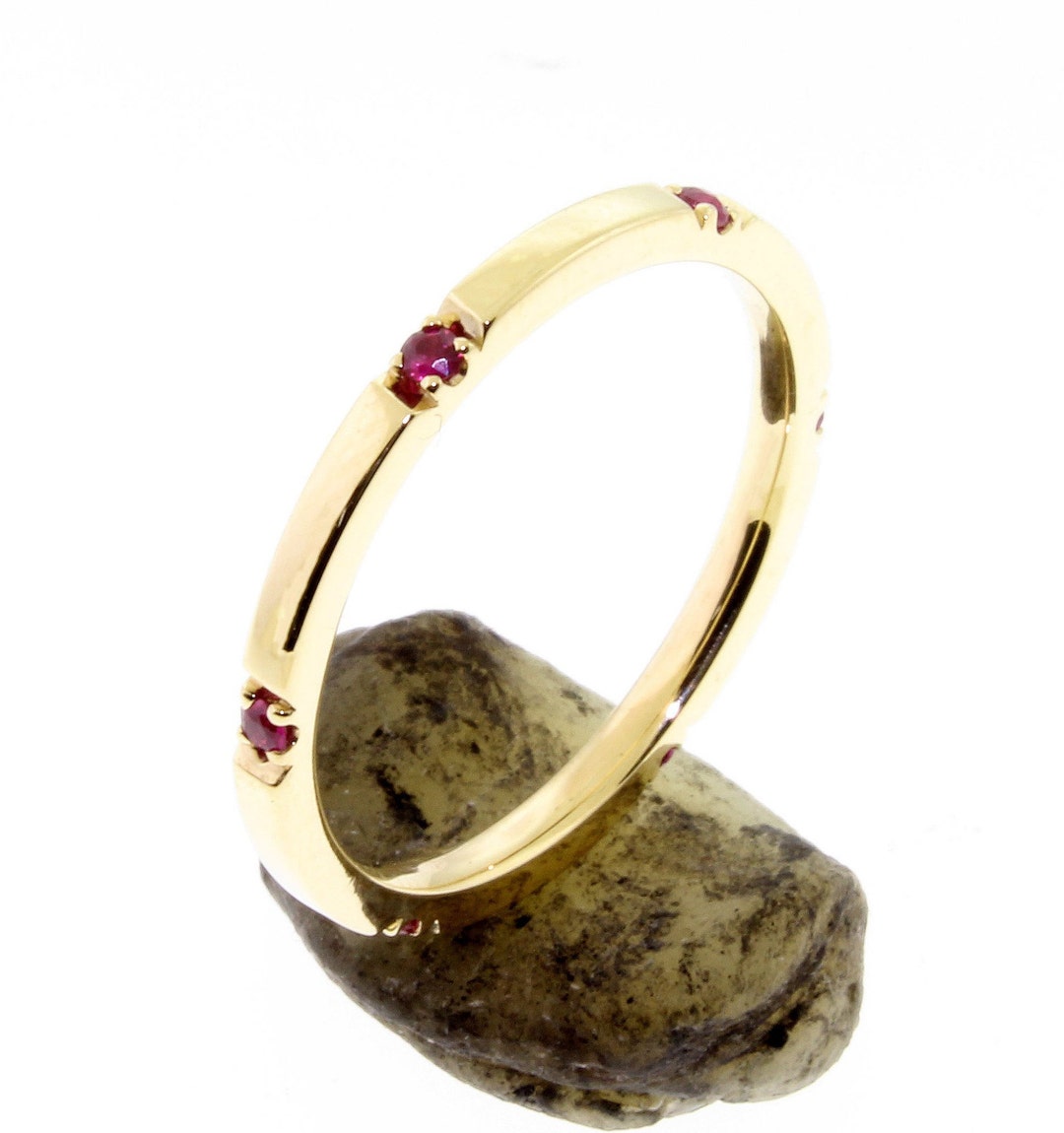 6 Ruby Eternity 14 K Comfort Fit Gold Wedding Band or Stacking Rings, U ...