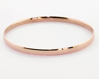 4.00mm Solid Gold(Not Hollow) 10 K or 14 K Half Round Dome Stacking Bangle Bracelet, White, Yellow, Rose Gold, Handmade