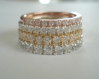 Handmade 14K Gold white, yellow or pink(rose) Diamond Wedding Band, Pave Stacking Ring