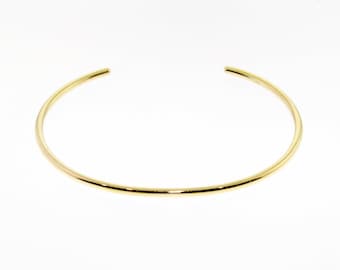 14K Solid Gold(Not Hollow) Cuff 2.00 mm. Round Wire Stacking Bangle Bracelet, Yellow, White, or Rose Gold, Handmade