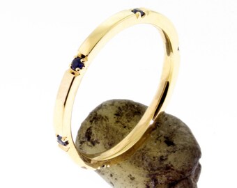 6 Blue Sapphire Eternity 14 K Comfort Fit Gold Wedding Band or Stacking Rings, U pave setting, 14 K. White, Yellow, Rose Gold, Handmade