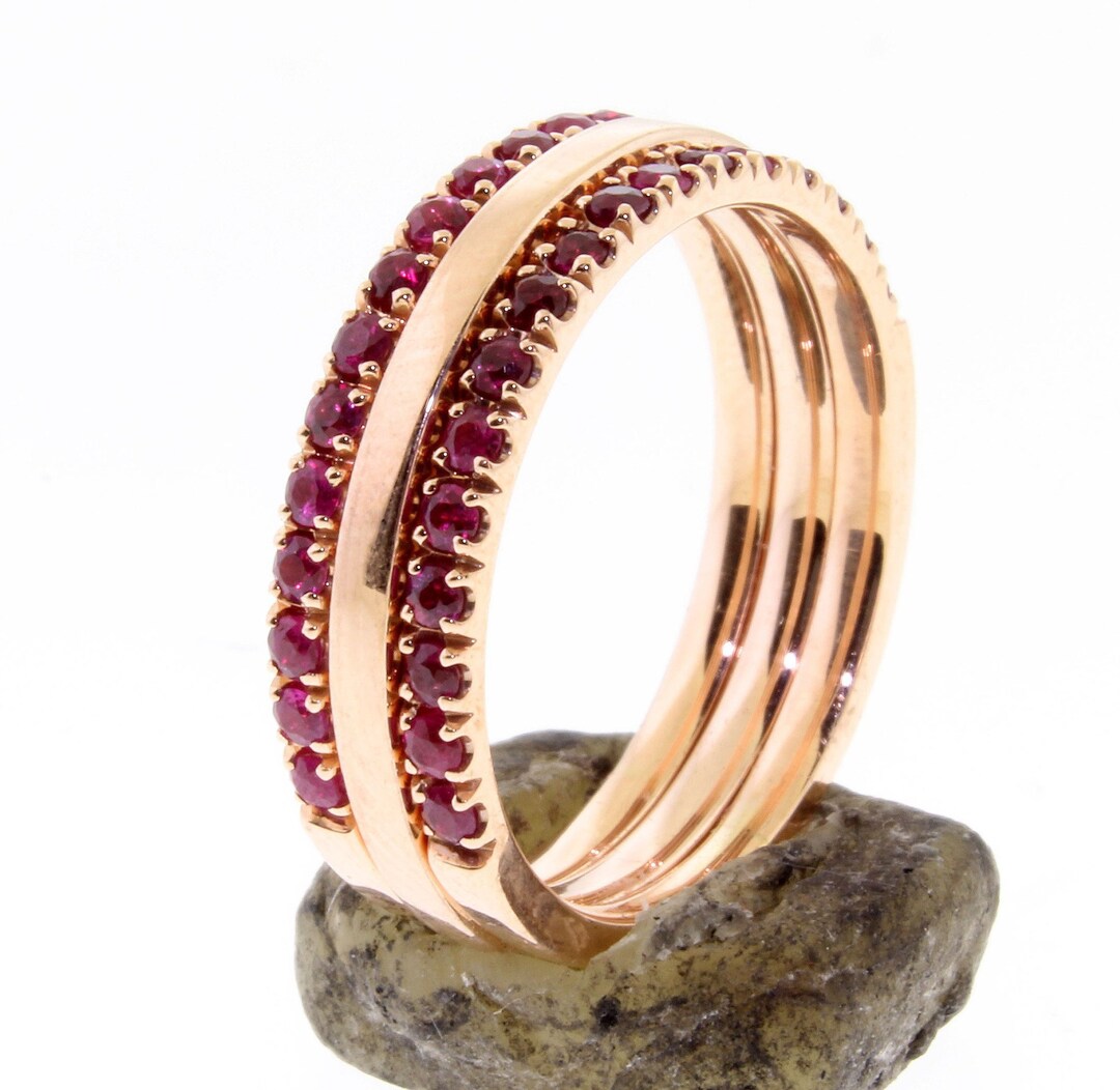 Ruby Half Eternity Rings With 1.60 Mm Gold Band (set of 3 Ring ...