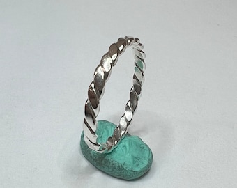 0.925 Silver Solid Double Twisted Flat Wire 2.50 mm. Wide(width) Band or Stacking Ring Hand Made in U.S.