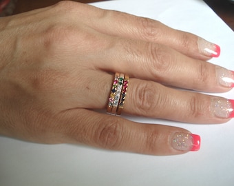 Mother's Birthstone Ring With 2 MM. Stones, Comfort Fit, Personalized Mothers Ring 1 to 9 Stone Ring(Band)