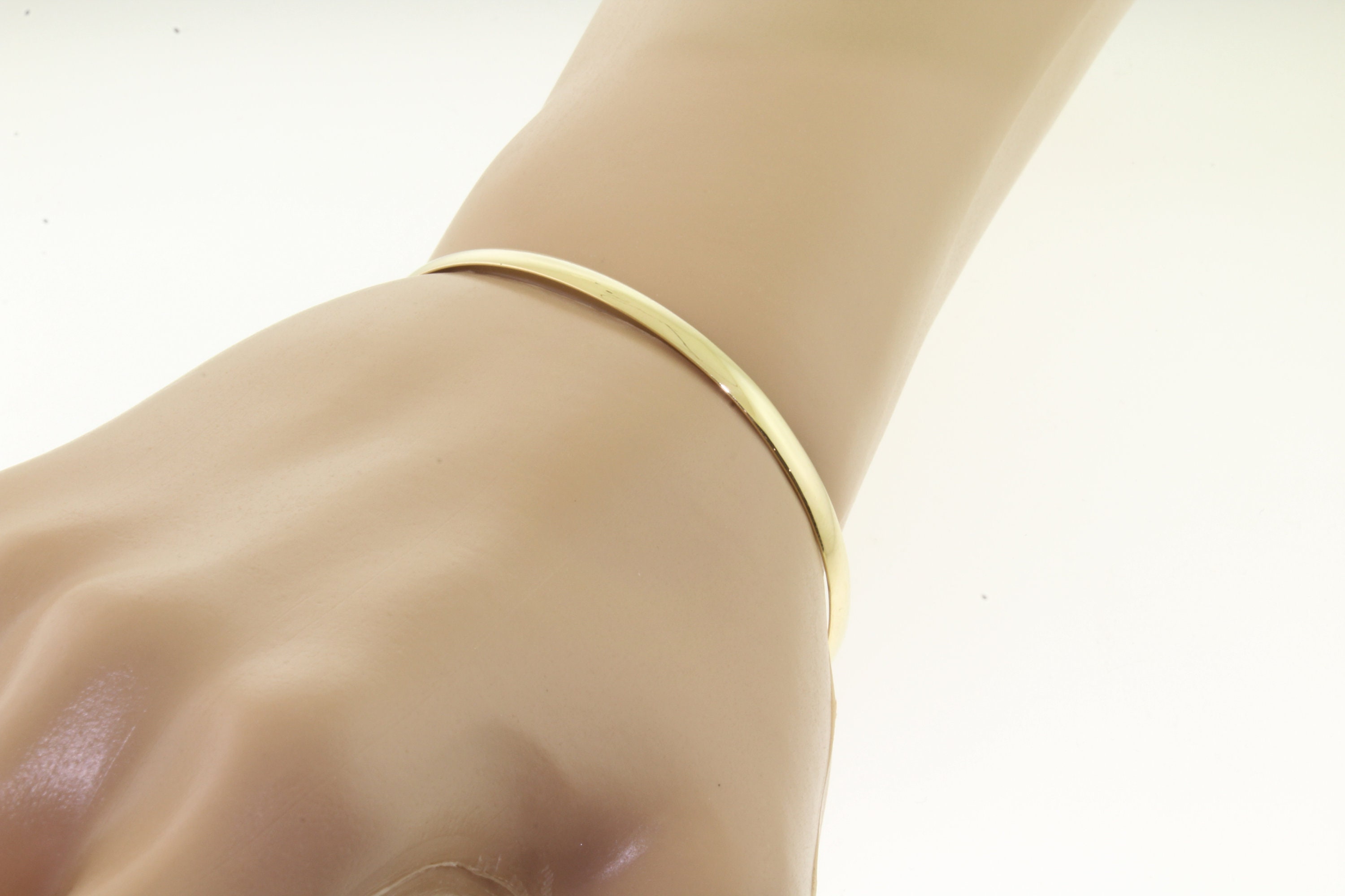 14K Solid Gold(not Hollow) Cuff 3.00 Mm. Half Round Dome Stacking ...
