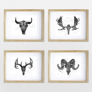 Watercolor Skull Prints - set of 4