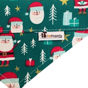 Over the Collar Pet Bandana - Christmas on green santa