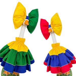 23" 28" Porch Goose Outfit - Dress - Dress and The Big Fat Bow The Original - Triple Ruffle Dress with The Big Fat Bow - Country Flag Colors