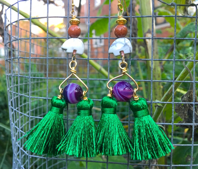 Forest Green Tassel Earrings The Great Protector
