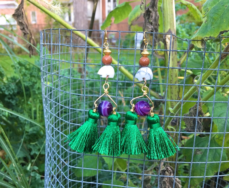 Forest Green Tassel Earrings The Great Protector