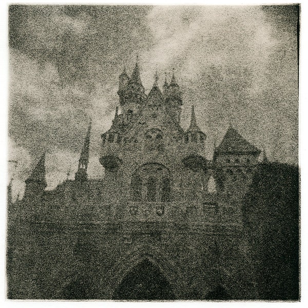 Silver gelatin Lithograph, fine art print of sleeping beauties castle, shot with Holga camera, printed on fiber rag paper, one of a kind