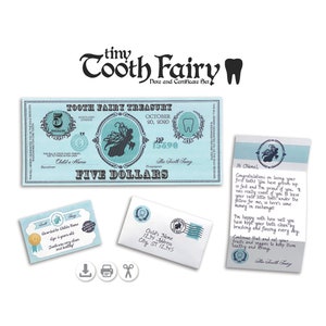 Tooth Fairy Letter & Certificate Set - Téléchargement instantané du fichier PDF - Fichier texte entièrement modifiable - Petite lettre miniature - Imprimer et couper un fichier SVG