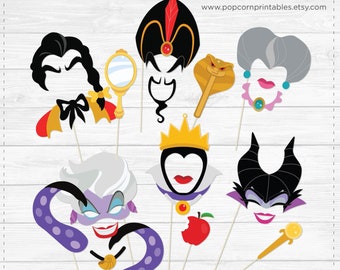Villains Photo Booth Props - Lips & Hair- DIY Instant Download- Print at Home - Evil Princess Queen - Includes SVG cut files