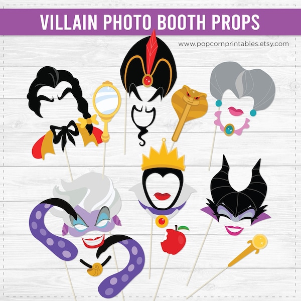 Villains Photo Booth Props - Lips & Hair- DIY Instant Download- Print at Home - Evil Princess Queen - Includes SVG cut files