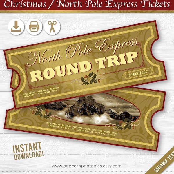 North Pole Express Tickets - FULLY Editable - Instant Download PDF File - School Party- 2 Pages - Christmas Printable - All Aboard