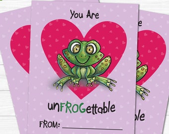 Printable Valentine's Day Card - Frog - 4X5 - PDF- Instant Download- Print at Home - Student Teacher Classroom - Love - Print Out