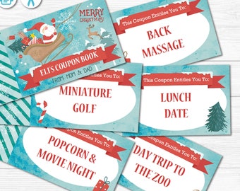 Christmas Coupon Book - Stocking Stuffer - Instant Download PDF File - Fully Editable Text File- 2 Pages - Santa Claus - North Pole