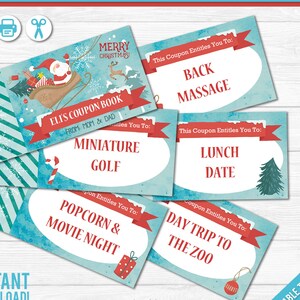 Libro de cupones de Navidad - Relleno de medias - Descarga instantánea de archivos PDF - Archivo de texto totalmente editable- 2 páginas - Papá Noel - Polo Norte