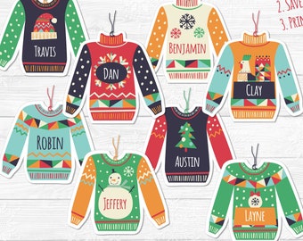 Ugly Christmas Sweater Gift Tags - Printable Instant Download PDF File - Neighbor Holiday Gift - Edit - Print at Home