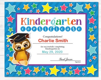 Kindergarten Graduation Diploma Certificate - Instant Download PDF File - School Party -  Editable Text File- Student - Teacher