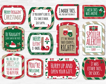 White Elephant Christmas Gift Tags - Editable Text - Instant Download PDF File - Neighbor Holiday Gift - Unique - Green, White, Red