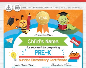 Pre- Kindergarten Graduation Diploma Certificate - Instant Download PDF File - School Party -  Editable Text File- Student - Teacher Pre-K