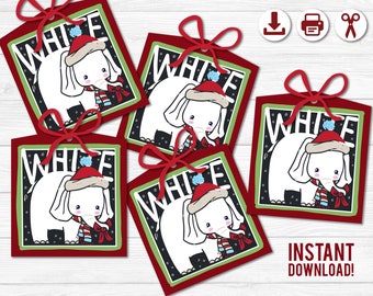White Elephant Gift Tags - Printable- Instant Download - PDF - Party Time - Ugly Sweater Christmas Party Theme - Cute Baby Elephant