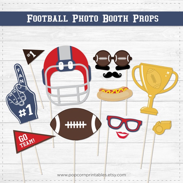 Football Photo Booth Props - Lips & Mustaches- DIY Instant Download- Print at Home -  Blue Red White - Sports