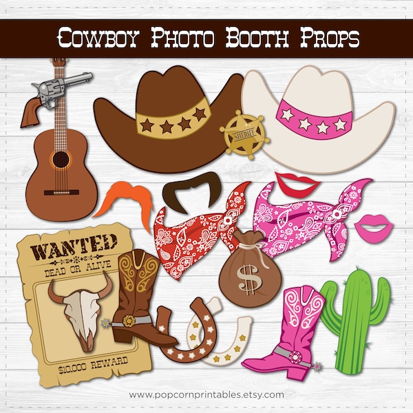 Cowboy Photo Booth Props- Diy Instant Download- Adobe Reader- Farm Animals - Horse, Cow, Sheep, Farmer - Old McDonald - Country Folk - EIEIO