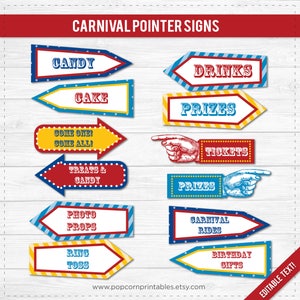 Carnival Party Signs Printable- Editable Text PDF- Instant Download- Personalize at home with Adobe Reader- Red White & Blue- Dots - Stripes
